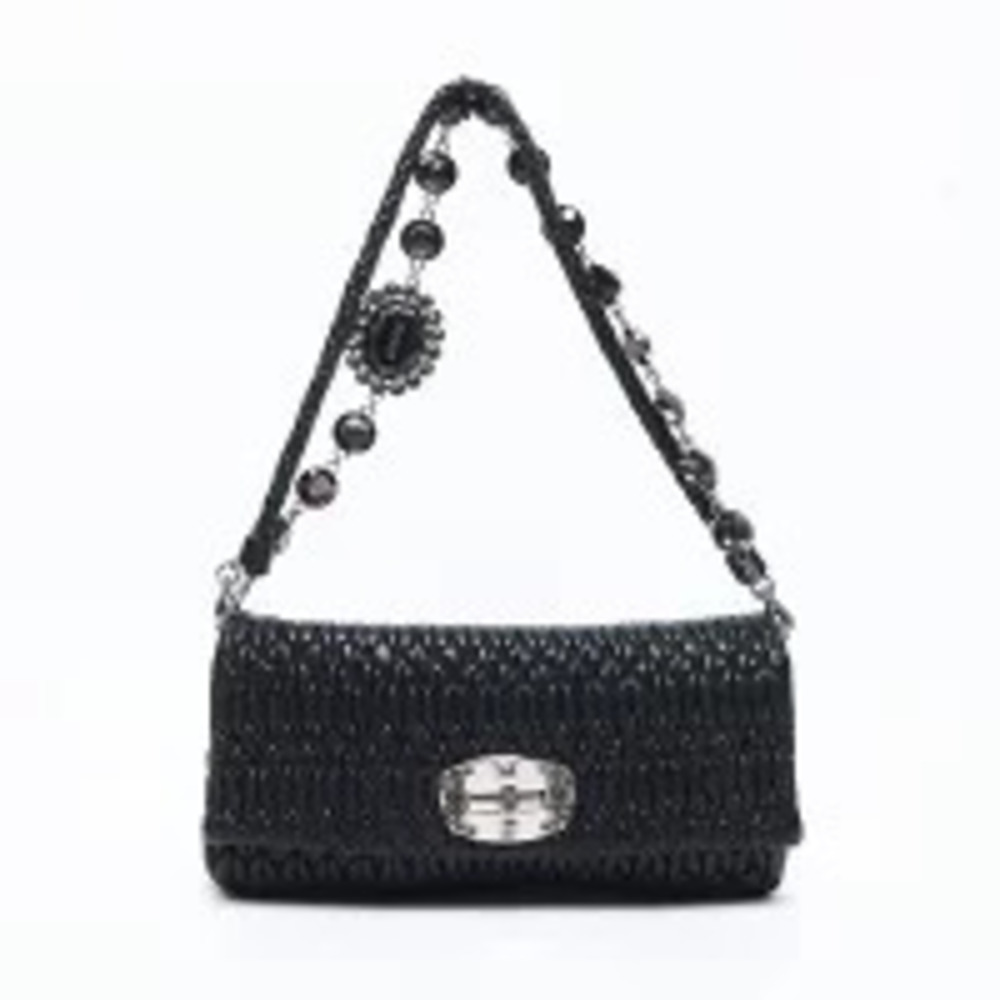 Miu Miu Matelasse Crystal Handbag Black Nappa